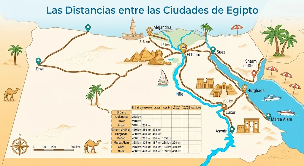 Las Distancias entre las Ciudades de Egipto